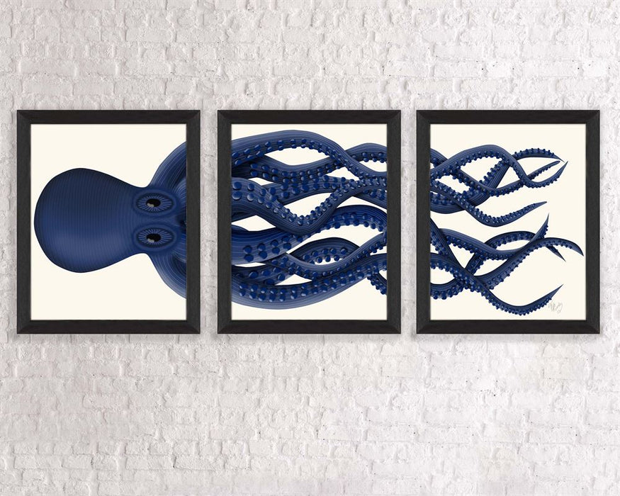 Collection - 3 prints, Giant Octopus, Blue Triptych, Nautical print, Coastal art
