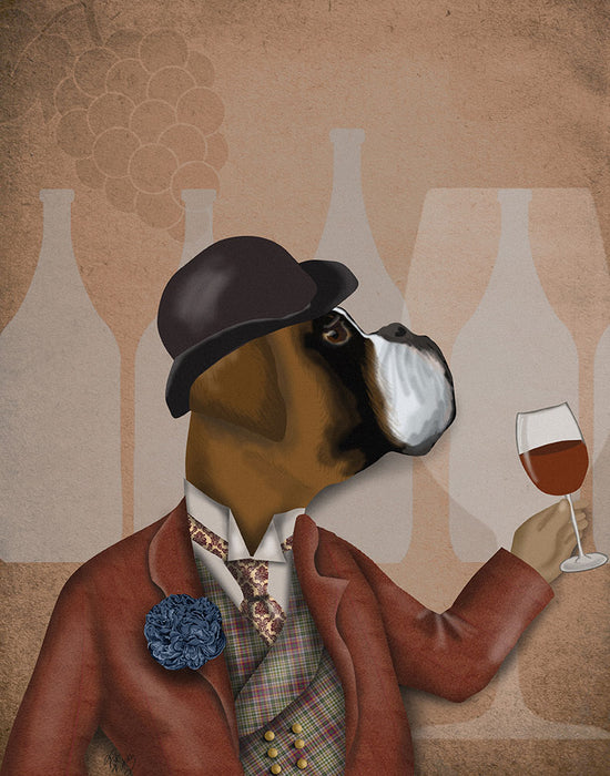 Boxer Wine Snob, Dog Art Print, Wall art | FabFunky