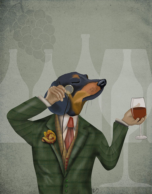 Dachshund Wine Snob, Dog Art Print, Wall art | FabFunky