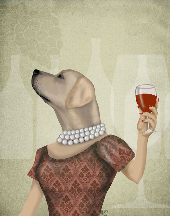 Labrador Yellow Wine Snob, Dog Art Print, Wall art | FabFunky