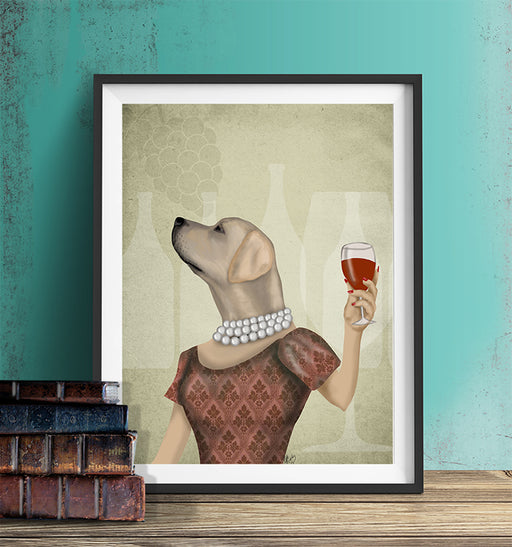 Labrador Yellow Wine Snob, Dog Art Print, Wall art | Print 14x11inch