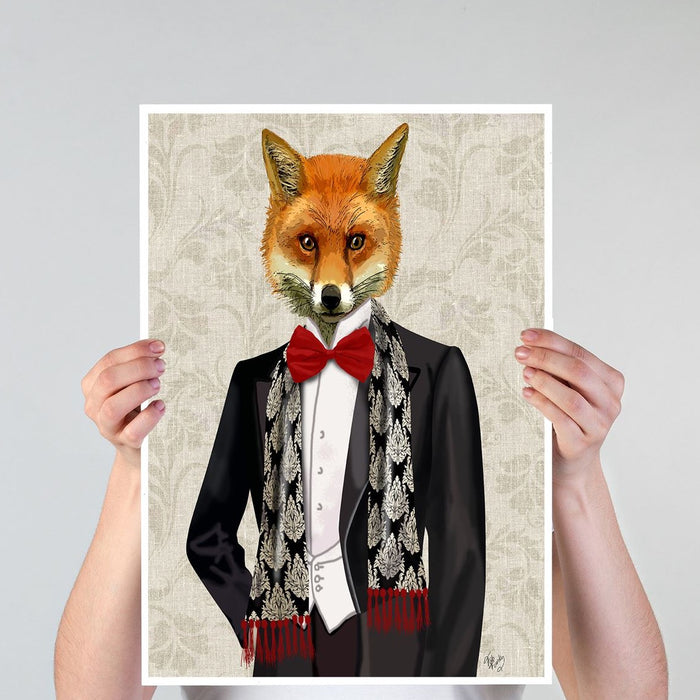 Fox with Red Bow Tie, Art Print, Canvas Wall Art | Canvas 11x14inch