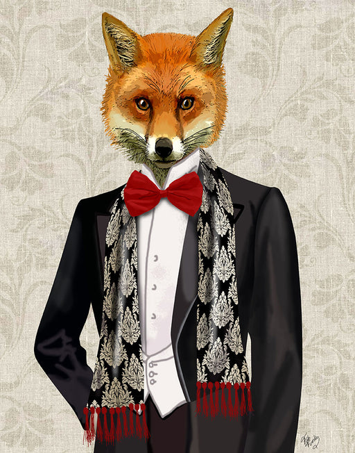 Fox with Red Bow Tie, Art Print, Canvas Wall Art | FabFunky