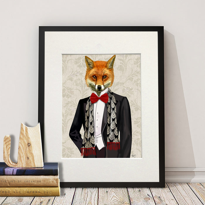 Fox with Red Bow Tie, Art Print, Canvas Wall Art | Print 14x11inch