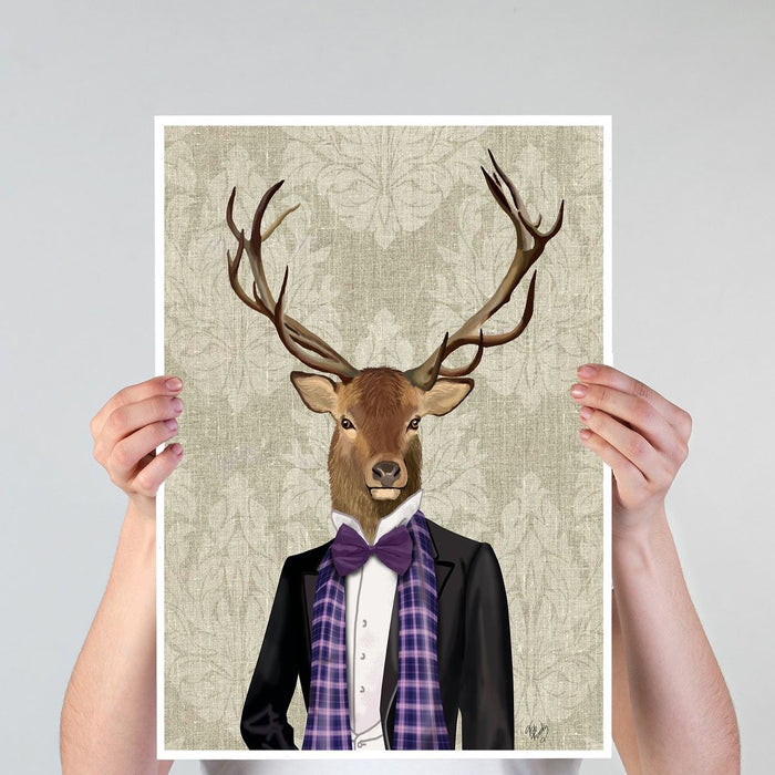 Deer in Evening Suit, Portrait, Art Print, Canvas Wall Art | Canvas 11x14inch