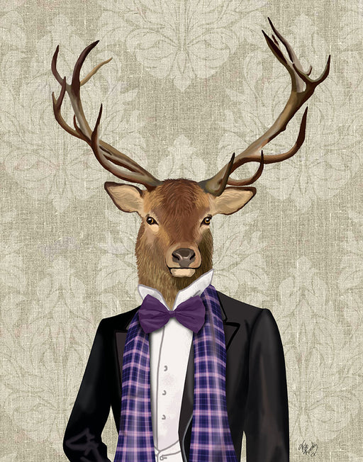 Deer in Evening Suit, Portrait, Art Print, Canvas Wall Art | FabFunky