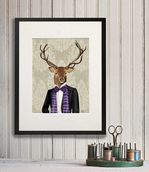 Deer in Evening Suit, Portrait, Art Print, Canvas Wall Art | Print 14x11inch