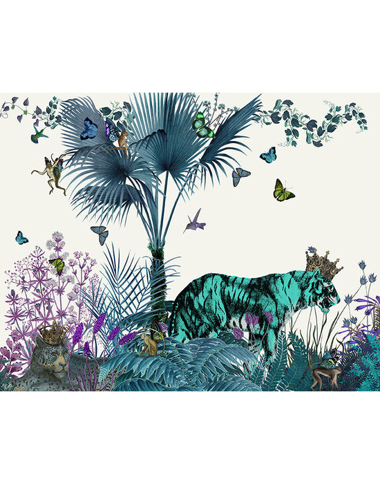 Blue Tiger in Tropical Jungle, Art Print, Canvas Wall Art | FabFunky