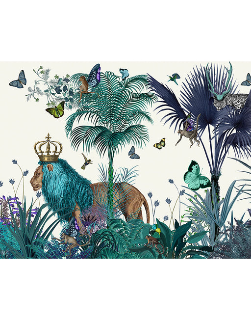 Blue Lion in Tropical Jungle, Art Print, Canvas Wall Art | FabFunky