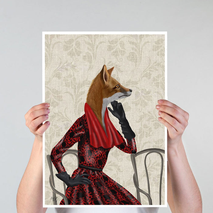 Fox with Red Scarf, Art Print, Canvas Wall Art | Canvas 11x14inch