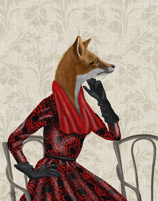 Fox with Red Scarf, Art Print, Canvas Wall Art | FabFunky