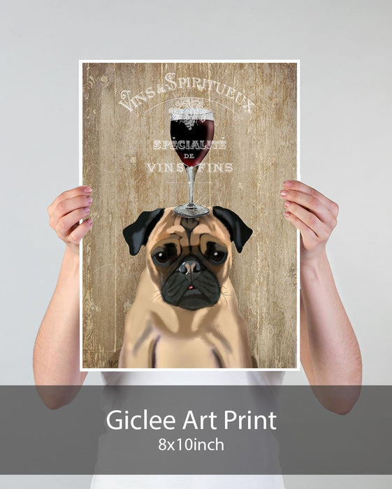 Pug, Dog Au Vin, Dog Art Print, Wall art | Print 18x24inch