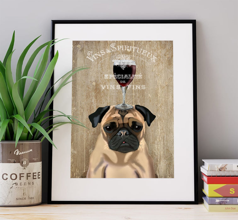 Pug, Dog Au Vin, Dog Art Print, Wall art | Print 14x11inch