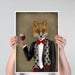 Fox in Black Jacket with Wine, Art Print, Canvas Wall Art | Canvas 11x14inch