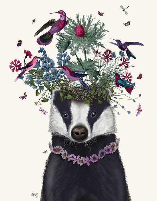 Badger Birdkeeper, Animal Art Print, Wall Art | FabFunky