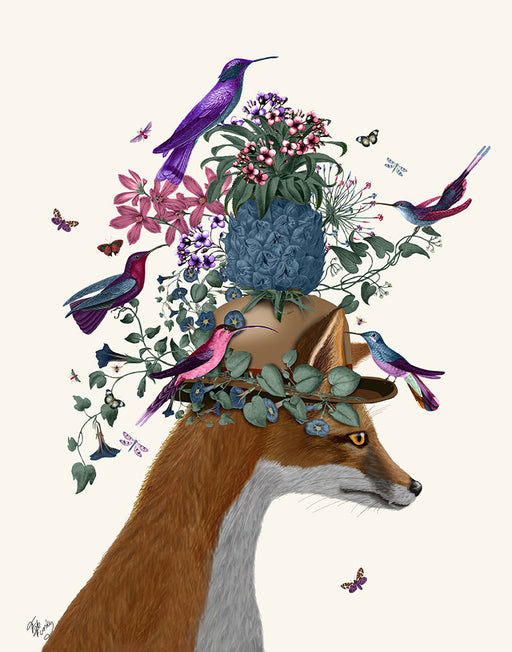 Fox Birdkeeper with Pineapple, Art Print, Canvas Wall Art | FabFunky