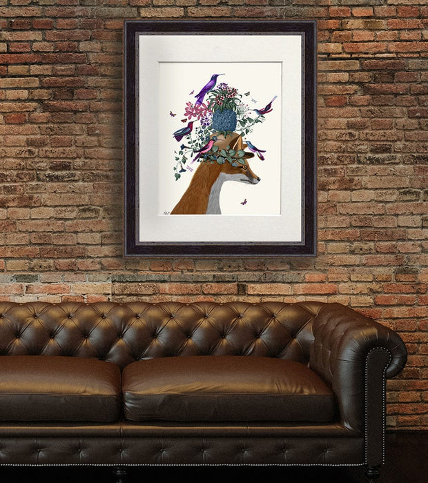 Fox Birdkeeper with Pineapple, Art Print, Canvas Wall Art | Print 14x11inch