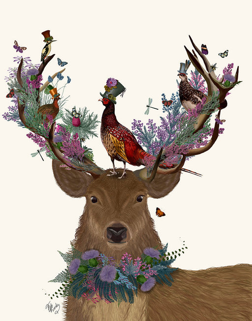 Deer Birdkeeper, Scottish, Art Print, Canvas Wall Art | FabFunky