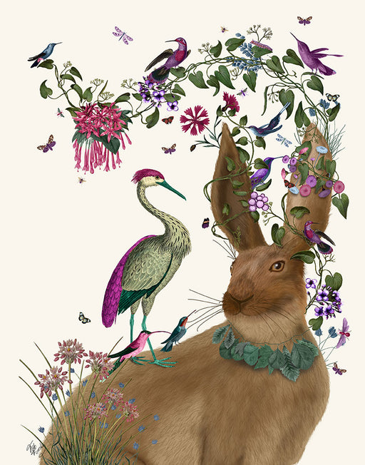 Hare Birdkeeper and Heron, Art Print, Canvas Wall Art | FabFunky
