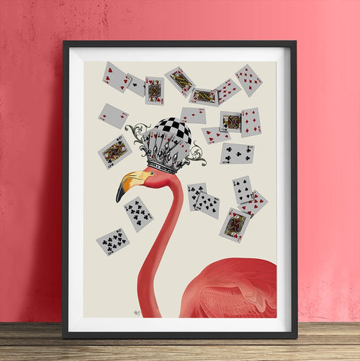 Flamingo and Cards, Art Print, Canvas Wall Art | Print 14x11inch