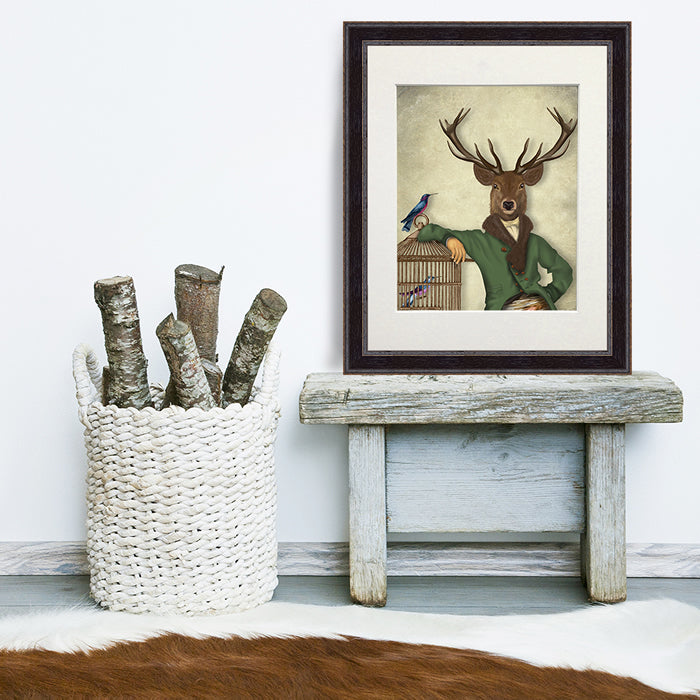 Deer and Bamboo Cage, Portrait, Art Print | Print 14x11inch