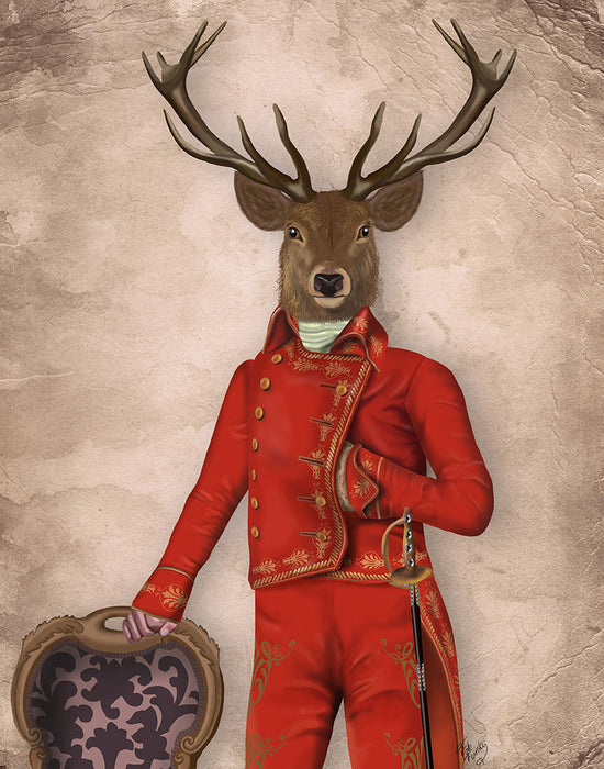 Deer in Red and Gold Jacket, Full, Art Print | FabFunky