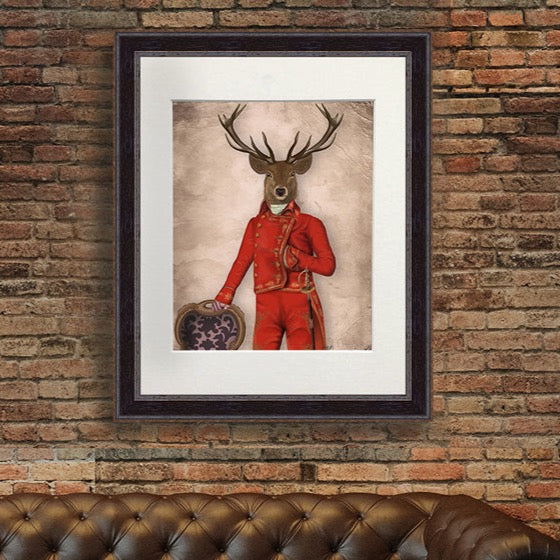 Deer in Red and Gold Jacket, Full, Art Print | Print 14x11inch