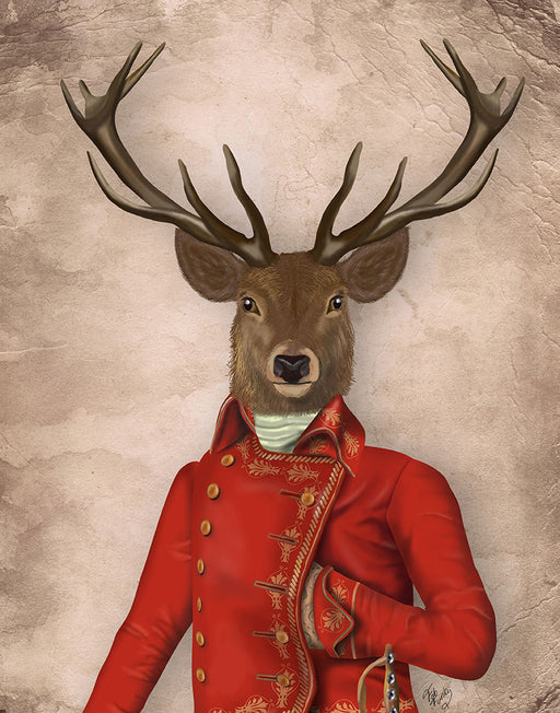 Deer in Red and Gold Jacket, Portrait, Art Print | FabFunky