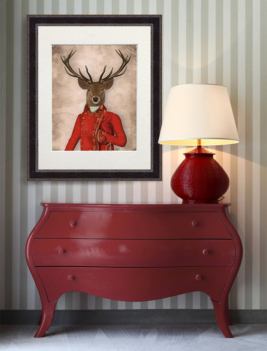 Deer in Red and Gold Jacket, Portrait, Art Print | Print 14x11inch