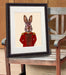 Military Rabbit in Red, Art Print, Canvas Wall Art | Print 14x11inch