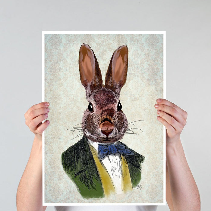 Rabbit in Green Jacket, Art Print, Canvas Wall Art | Canvas 11x14inch