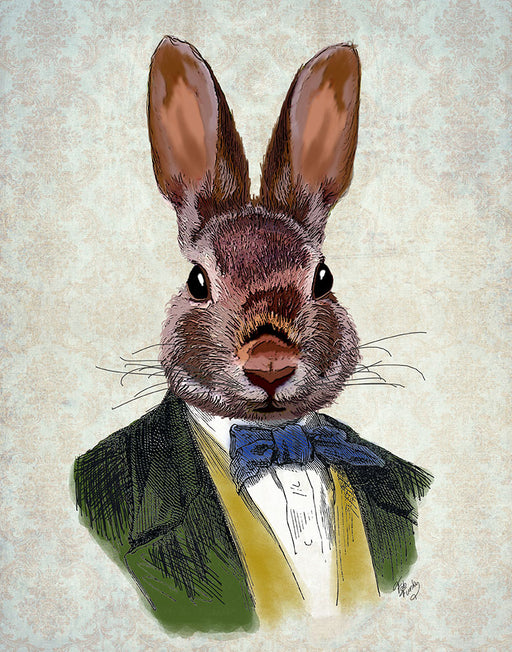 Rabbit in Green Jacket, Art Print, Canvas Wall Art | FabFunky