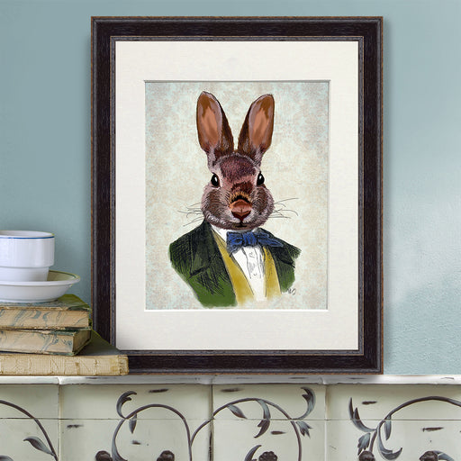 Rabbit in Green Jacket, Art Print, Canvas Wall Art | Print 14x11inch