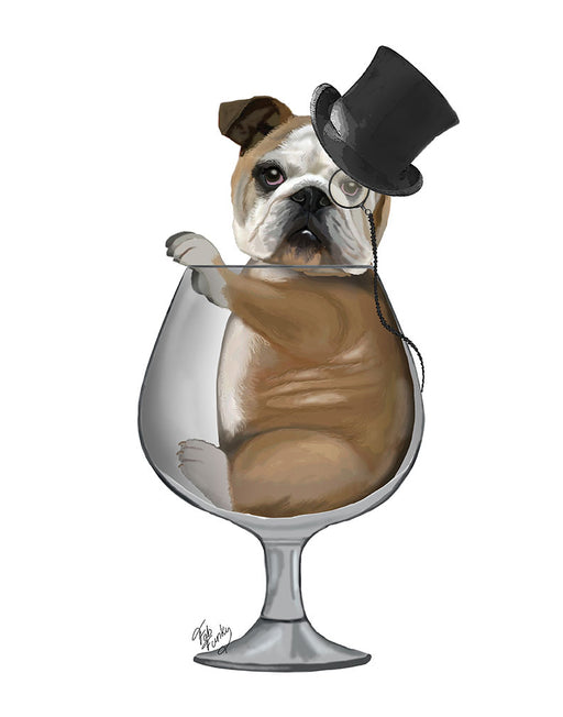 English Bulldog in Brandy Glass, Dog Art Print, Wall art | FabFunky