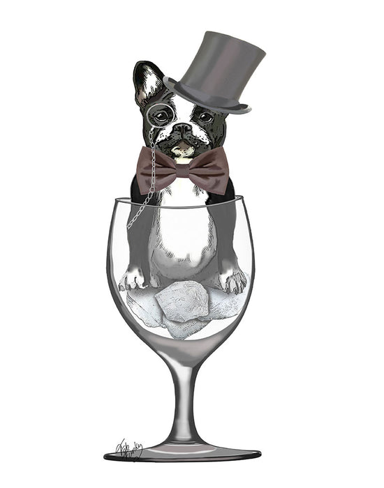 French Bulldog in Wine Glass, Dog Art Print, Wall art | FabFunky