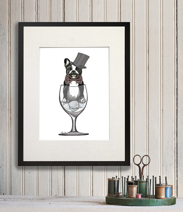 French Bulldog in Wine Glass, Dog Art Print, Wall art | Print 14x11inch