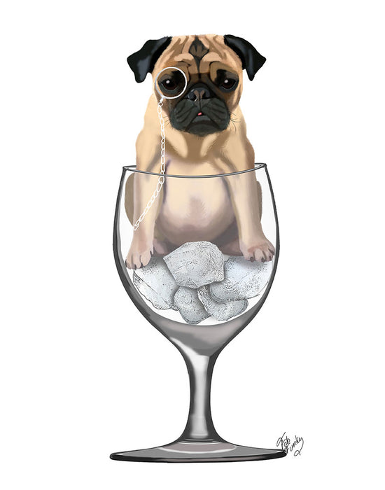 Pug in Wine Glass, Dog Art Print, Wall art | FabFunky