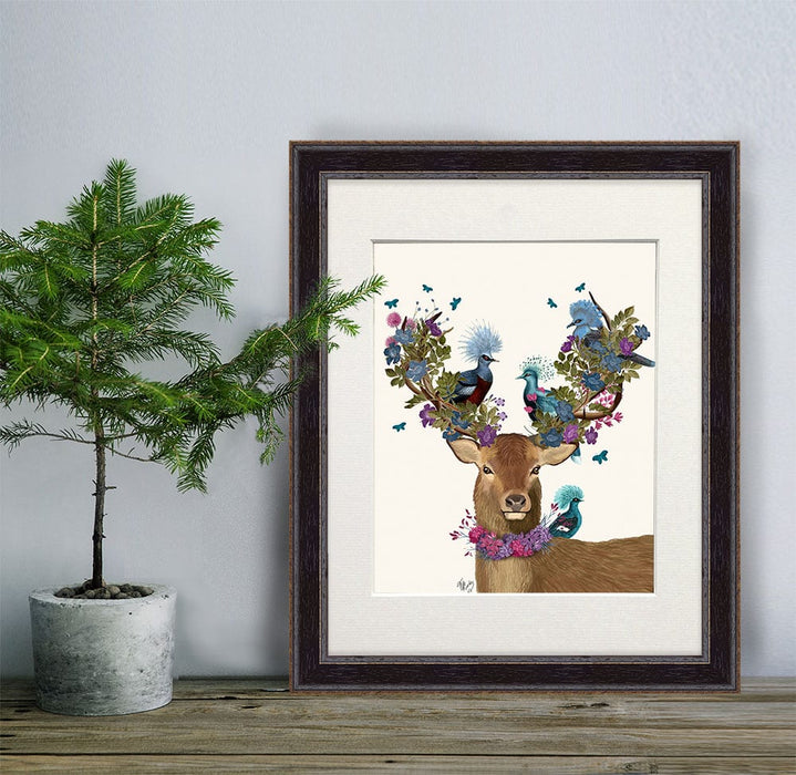 Deer Birdkeeper, Blue Pigeons, Art Print, Canvas Wall Art | FabFunky