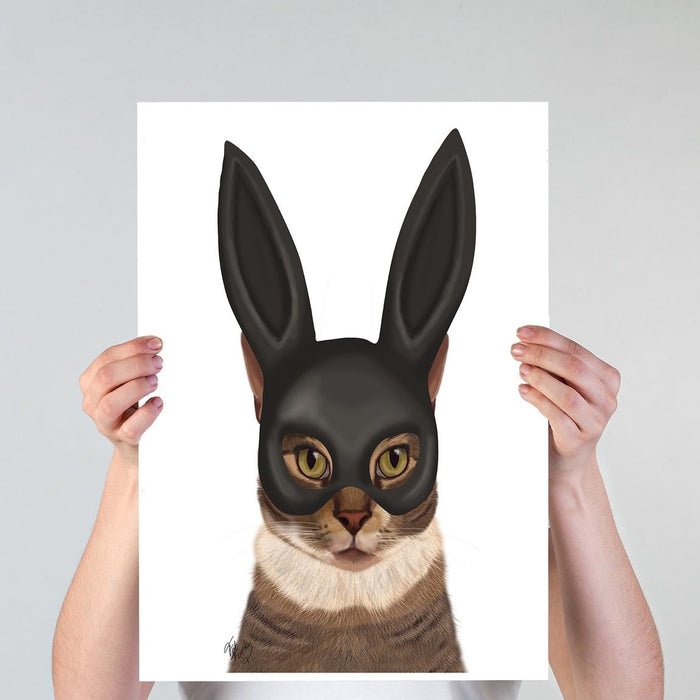 Cat with Bunny Mask, Art Print, Canvas Wall Art | Print 18x24inch