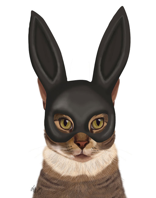 Cat with Bunny Mask, Art Print, Canvas Wall Art | FabFunky