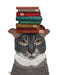 Grey Cat with Books on Head, Art Print, Canvas Wall Art | FabFunky