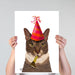 Tortoiseshell Cat, Party Hat, Art Print, Canvas Wall Art | Print 18x24inch