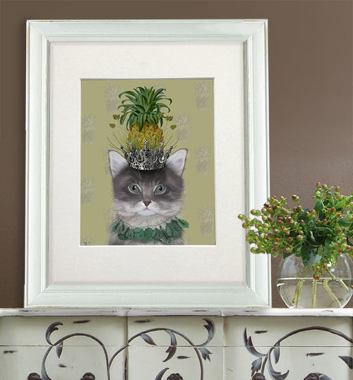 Cat, Pineapple Puss, Art Print, Canvas Wall Art | Print 14x11inch