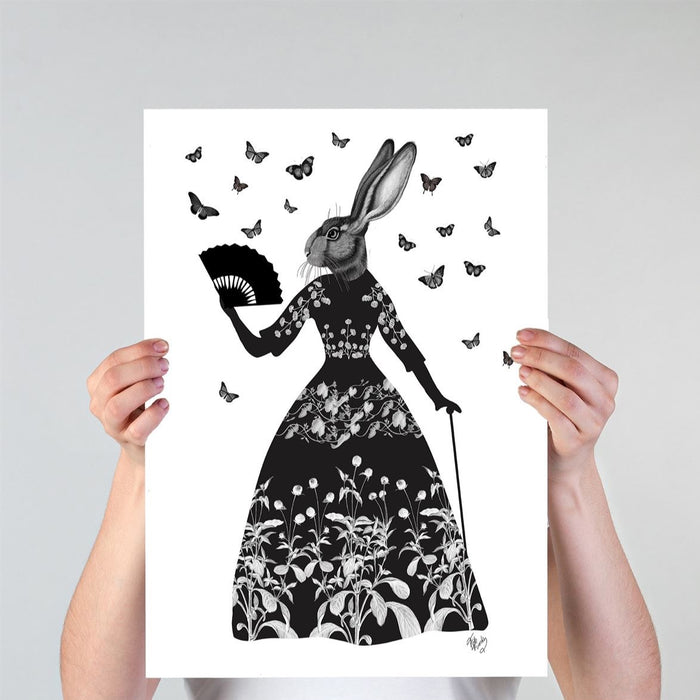 Black Rabbit, Animal Art Print, Wall Art | Framed White