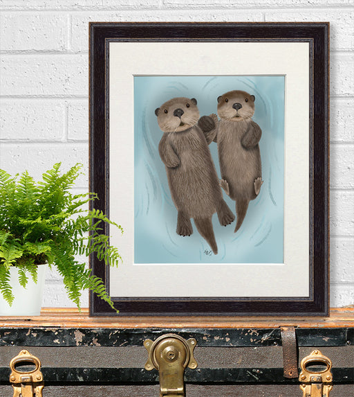 Otters Holding Hands, Art Print, Canvas Wall Art | Print 14x11inch