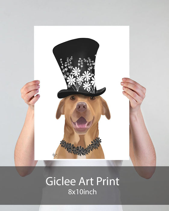 Pit Bull with Black Hat, Dog Art Print, Wall art | Print 18x24inch