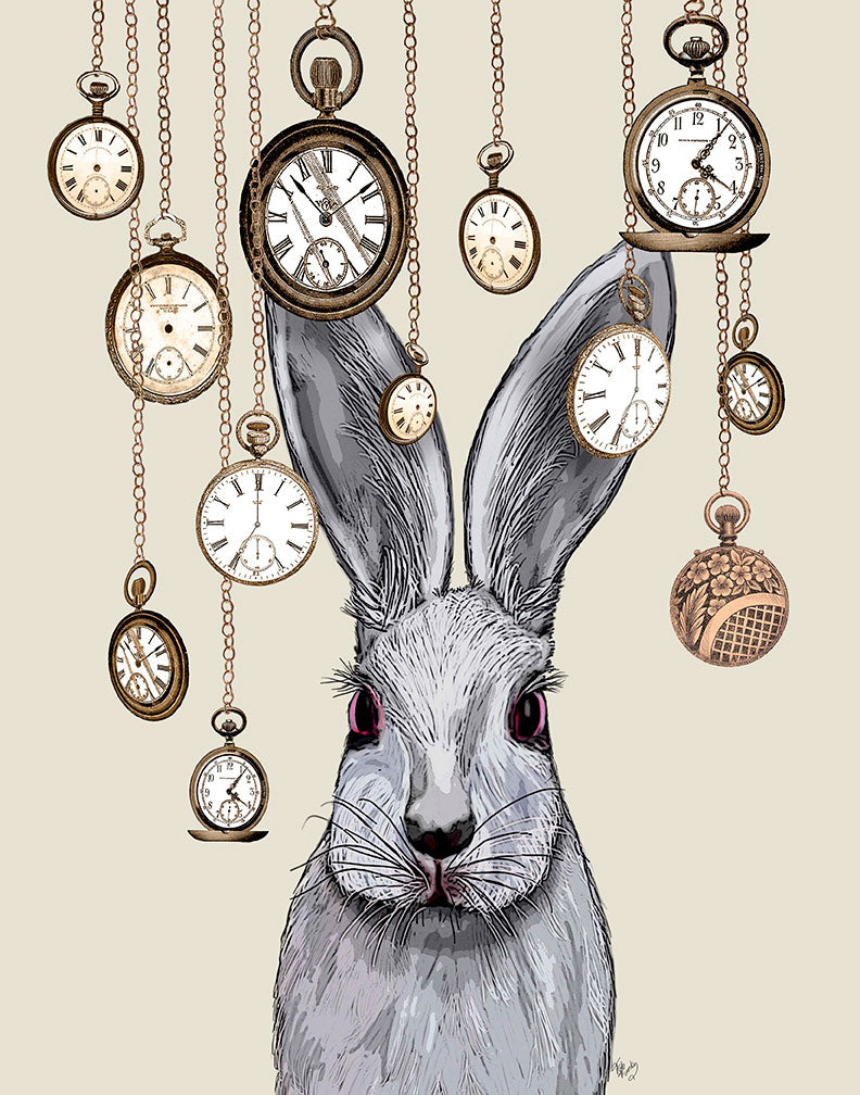Rabbit Time on Cream, Art Print, Canvas Wall Art | FabFunky