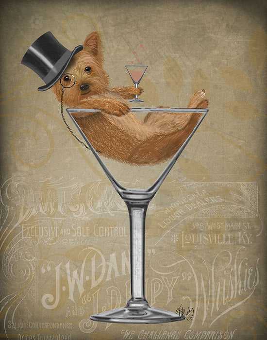 Yorkshire Terrier in Martini Glass - Gold, Dog Art Print, Wall art | FabFunky