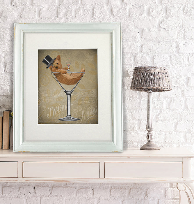 Yorkshire Terrier in Martini Glass - Gold, Dog Art Print, Wall art | Print 14x11inch