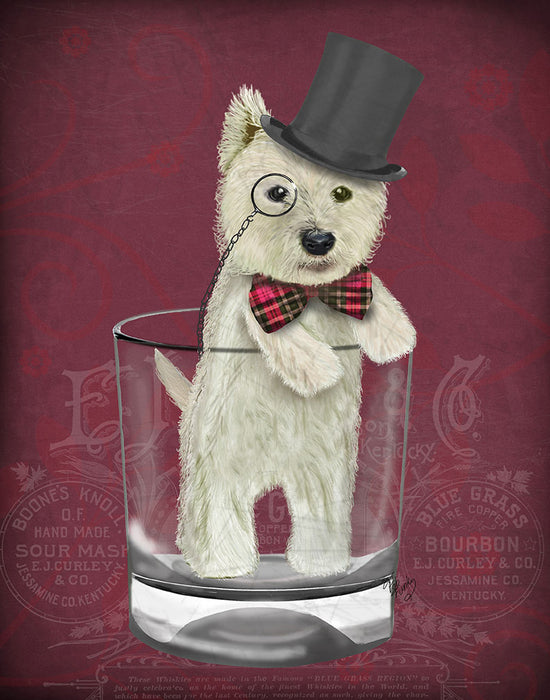 Westie in Whisky Tumbler - Red, Dog Art Print, Wall art | FabFunky